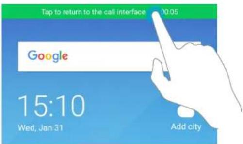 Tap to return to the call interface 00:05 Google 15:10 Wed, Jan 31 Add city