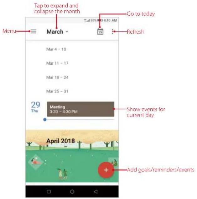 Tap to expand and collapse the month Go to today Menu March 29 Refresh Mar 4 - 10 Mar 11 - 17 Mar 18 - 24 Mar 25 - 31 29 Thu Meeting 3:30 - 4:30 PM Show events for current day April 2018 Add goals/reminders/events