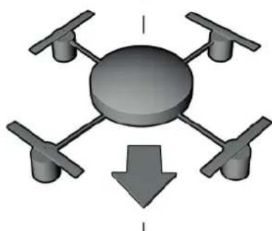 3D diagram of a drone with four propellers and a downward arrow, no text or symbols present