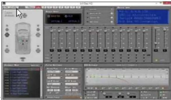 Screenshot of a car audio editing software interface showing controls, dials, and waveform graphs.