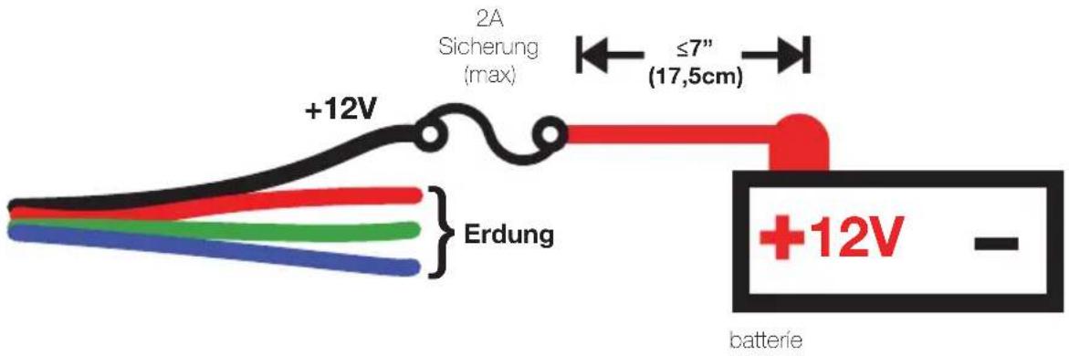 +12V 2A Sicherung (max) ≤7" (17,5cm) Erdung +12V - batterie