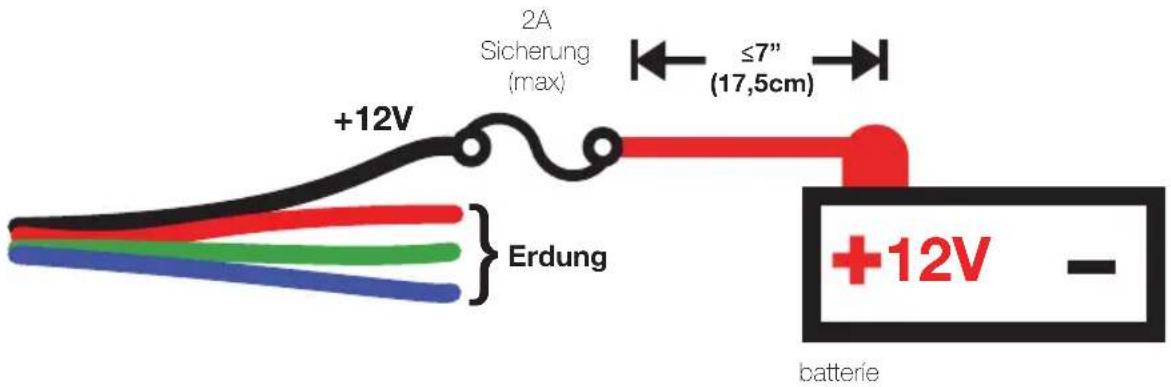+12V 2A Sicherung (max) ≤7" (17,5cm) Erdung +12V - batterie