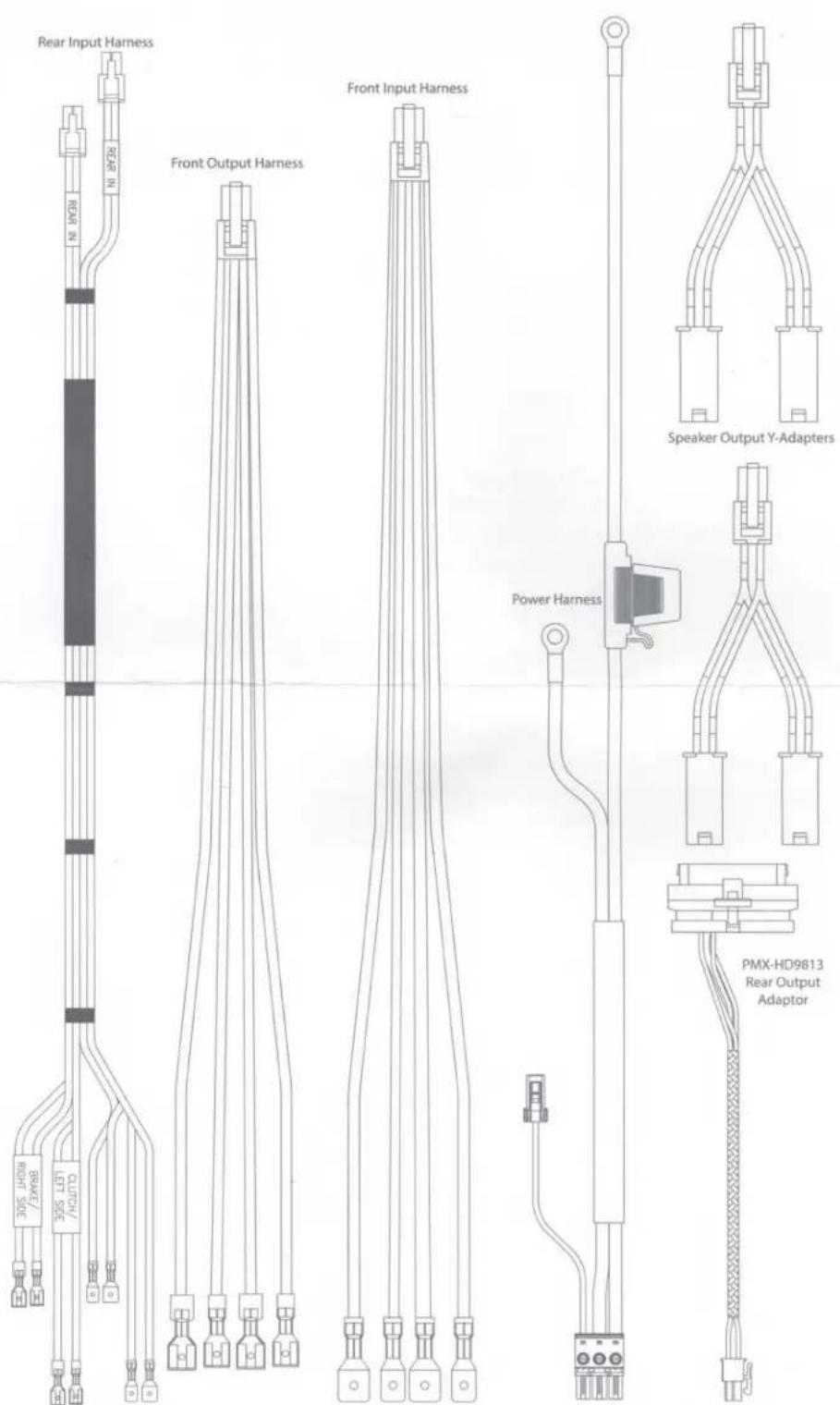 Rear Input Harness Front Output Harness Front Input Harness Speaker Output Y-Adapters Power Harness PMX-HD9813 Rear Output Adaptor