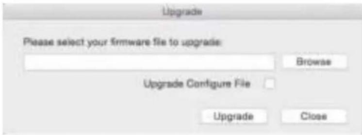 Upgrade Please select your firmware file to upgrade: Browse Upgrade Configure File Upgrade Close