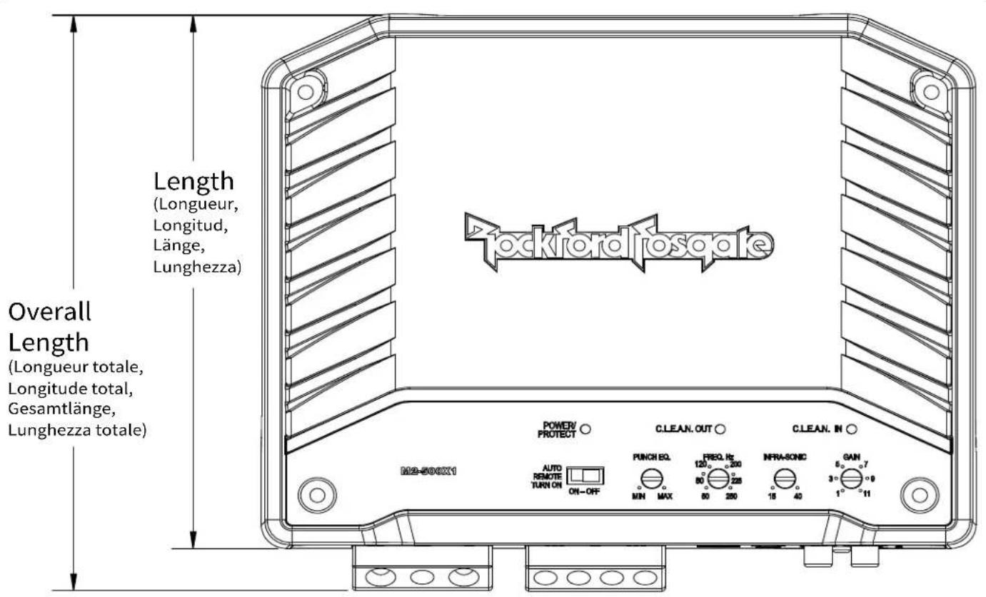Length (Longueur, Longitud, Länge, Lunghezza) Overall Length (Longueur totale, Longitude total, Gesamtlänge, Lunghezza totale) M2-500X1 POWER/ PROTECT ○ C.ELEAN. OUT ○ C.ELEAN. IN ○ AUTO REMOTE TURN ON ON-OFF PUNCH EQ. 120° 200 80° 225 60° 280 INFRA-SONC 15° 40 GAN 6° 7 3° 9 1° 11