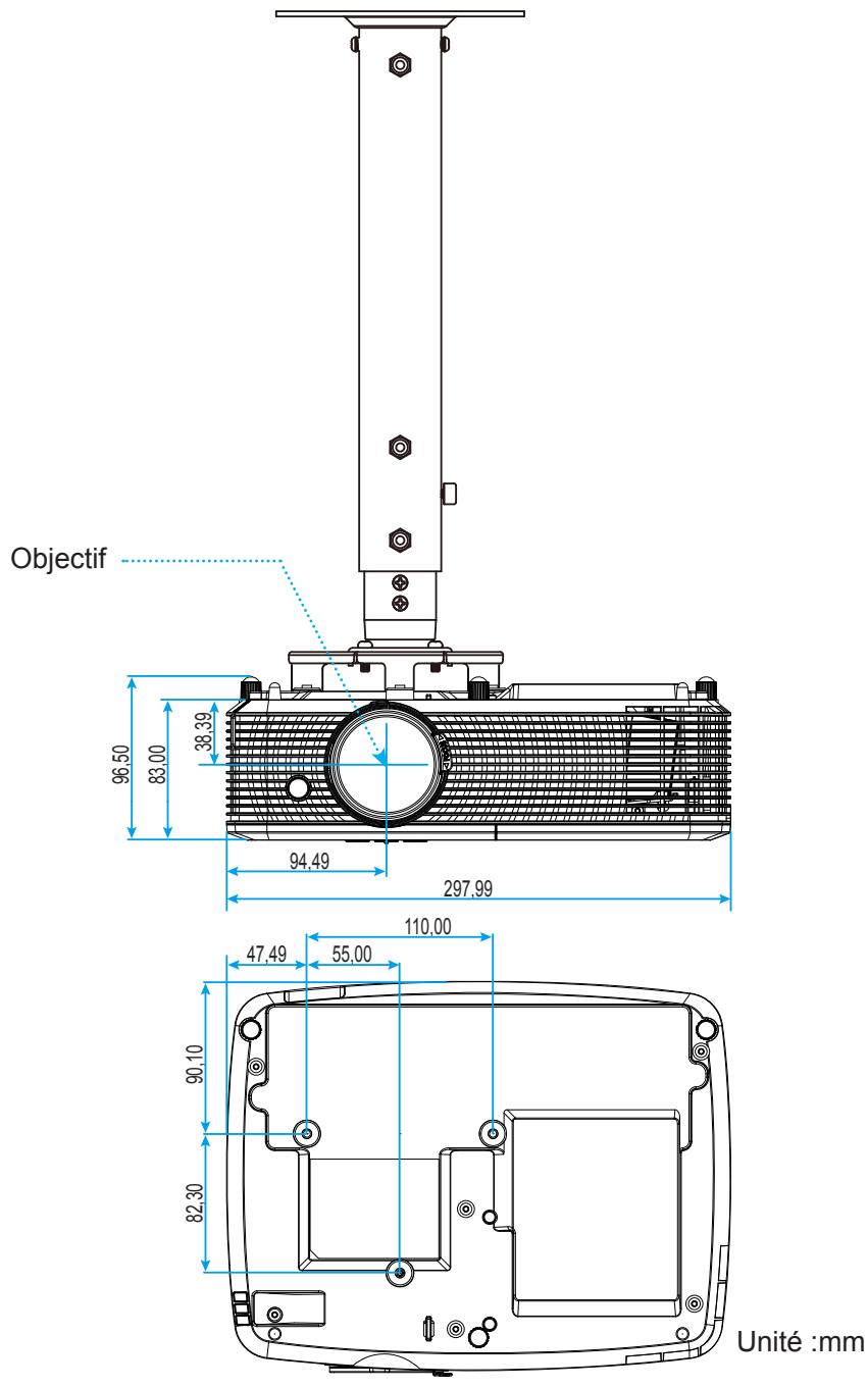 OPTOMA HD27LV - Dimensions du projecteur et installation au plafond - 1
