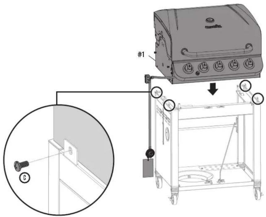 Technical diagram showing a device with labeled components and an inset view of a mechanical assembly with pins and a magnified detail.