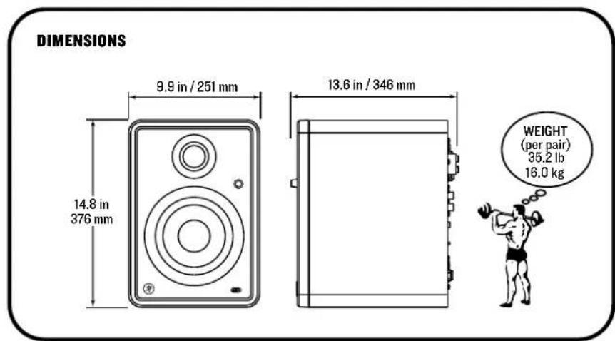 DIMENSIONS 9.9 in / 251 mm 14.8 in 376 mm 13.6 in / 346 mm WEIGHT (per pair) 35.2 lb 16.0 kg
