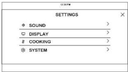 12:30 PM SETTINGS SOUND > DISPLAY > COOKING > SYSTEM >