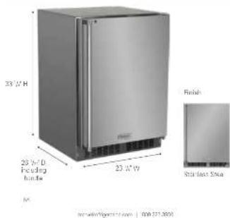33" H 25" D Flocking handle 23" V Finish Stainless Steel M recalve/ligencrator.com 000 221.000