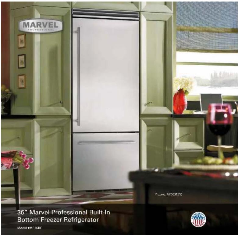 MARVEL PROFESSIONAL 36" Marvel Professional Built-In Bottom Freezer Refrigerator Model #MP36BF