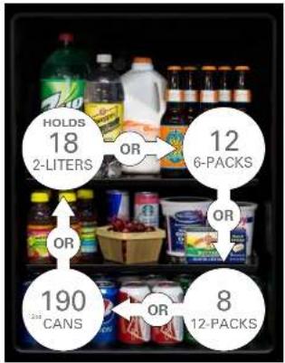 HOLDS 18 2-LITERS OR 12 6-PACKS OR 190 CANS OR 8 12-PACKS