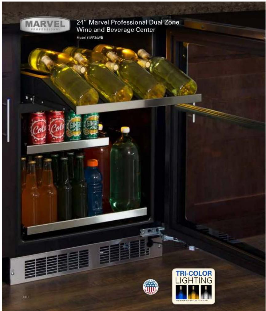MARVEL PROFESSIONAL 24" Marvel Professional Dual Zone Wine and Beverage Center Model V MP24/VB Coca-Cola Ginger Palm Ginger Palm TRI-COLOR LIGHTING