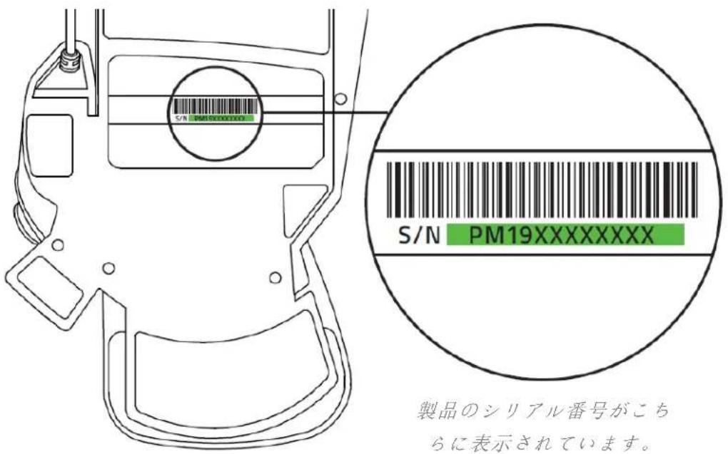 S/N PM19XXXXXXX S/N PM19XXXXXXXXX 製品のシリアル番号がこちらに表示されています。