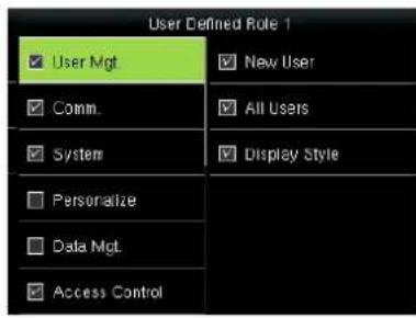User Defined Role 1 User Mgt New User Comm. All Users System Display Style Personalize Data Mgt. Access Control