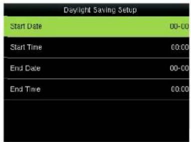 Daylight Saving Setup Start Date 00:00 Start Time 00:00 End Date 00:00 End Time 00:00