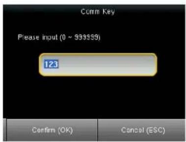 Comm Key Please input (0 ~ 933339) 123 Confirm (OK) Cancel (ESC)