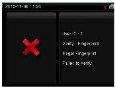2015-11-06 11:54 User ID : 1 Verify : Fingerprint Illegal Fingerprint Failed to verify.