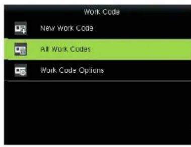 Work Code New Work Code All Work Codes Work Code Options