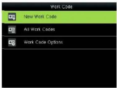 Work Code New Work Code All Work Codes Work Code Options