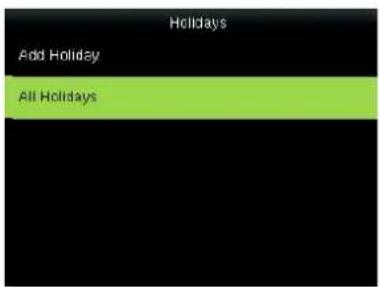 Holidays Add Holiday All Holidays