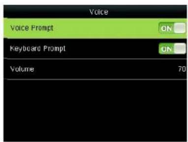 Voice Voice Prompt ON Keyboard Prompt ON Volume 70
