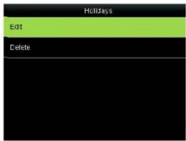 Holidays Edit Delete
