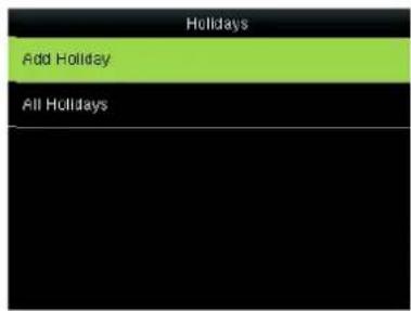 Holidays Add Holiday All Holidays