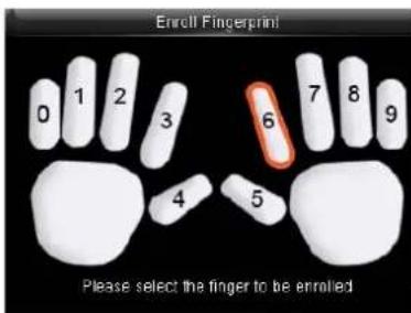 Enroll Fingerprint 0 1 2 3 4 5 6 7 8 9 Please select the finger to be enrolled