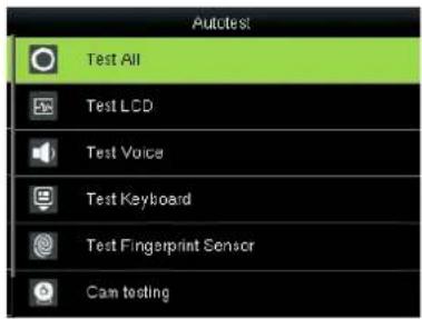 Autotest Test All Test LCD Test Voice Test Keyboard Test Fingerprint Sensor Cam testing
