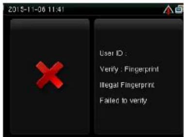 2015-11-06 11:41 User ID : Verify : Fingerprint Illegal Fingerprint Failed to verify
