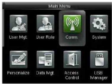 Main Menu User Mgt User Role Comm. System Personalize Data Mgt Access Control USB Manager
