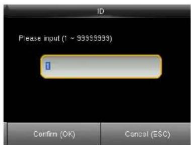 ID Please input (1 ~ 3339333) Confirm (OK) Cancel (ESC)