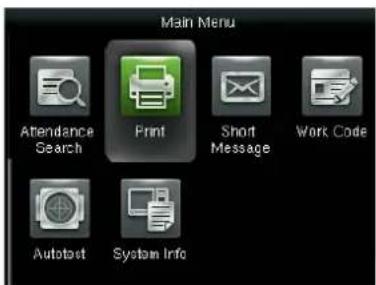Main Menu Attendance Search Print Short Message Work Code Autotext System Info