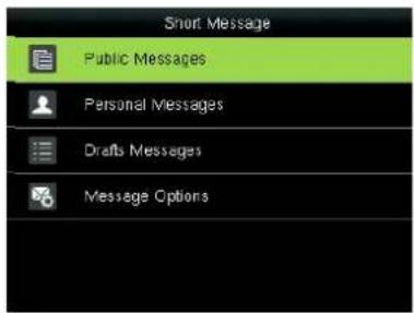 Short Message Public Messages Personal Messages Drafts Messages Message Options