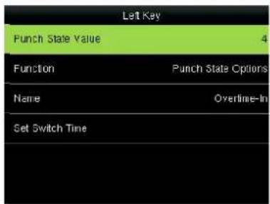Left Key Punch State Value 4 Function Punch State Options Name Overtime-In Set Switch Time