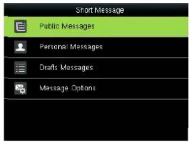 Short Message Public Messages Personal Messages Drafts Messages Message Options