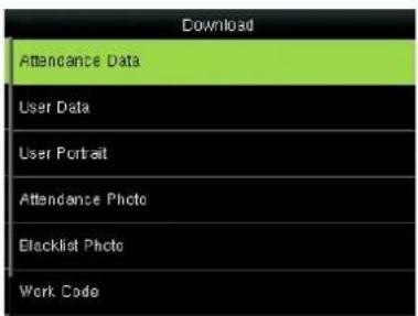 Download Attendance Data User Data User Portrait Attendance Photo Blacklist Photo Work Code