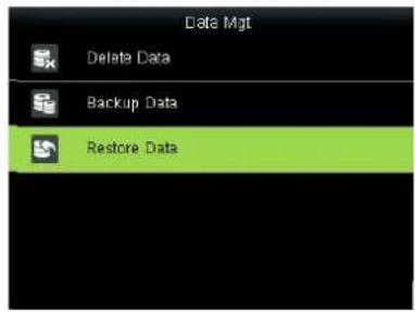 Data Mgt Delete Data Backup Data Restore Data