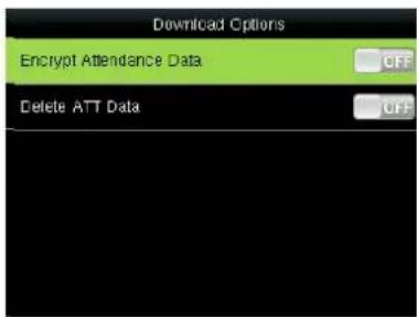 Download Options Encrypt Attendance Data Delete ATT Data