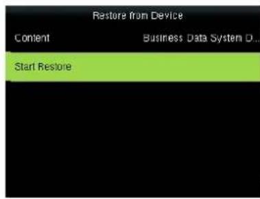 Restore from Device Content Business Data System D... Start Restore