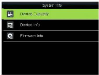 System Info Device Capacity Device Info Firmware Info