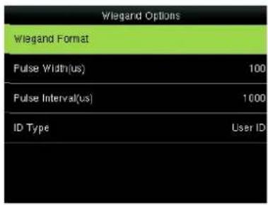 Wiegard Options Wiegard Format Pulse Width(us) 100 Pulse Interval(us) 1000 ID Type User ID