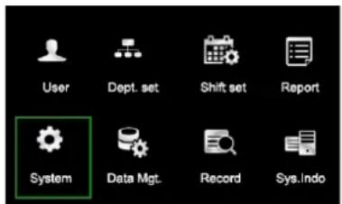 User Dept. set Shift set Report System Data Mgt. Record Sys.Indo