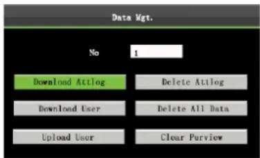 Data Mgt. No 1 Download Atilog Delete Atilog Download User Delete All Data Upload User Clear Purview