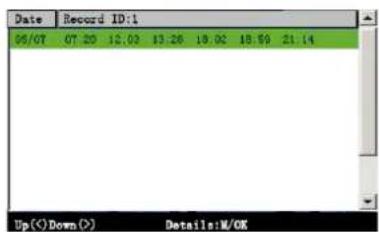 Date Record ID:1 05/07 07:20 12:02 13:26 18:02 18:59 21:14 Up(<) Down(>) Details:N/OK