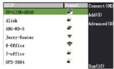SSID Signal Connect (OK) TP-LINK-DE5E Add (3) dlink Advanced (0) ABG-RD-S Jerry-Router 6-Office 7-office GFS-3884 Sum (15)