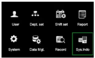 User Dept. set Shift set Report System Data Mgt. Record Sys.Indo
