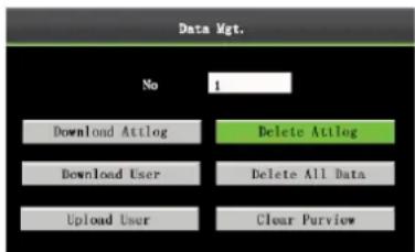 Data Mgt. No 1 Download Atilog Delete Atilog Download User Delete All Data Upload User Clear Purview