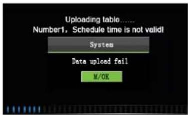 Uploading table ...... Number1, Schedule time is not valid! System Data upload fail M/OK